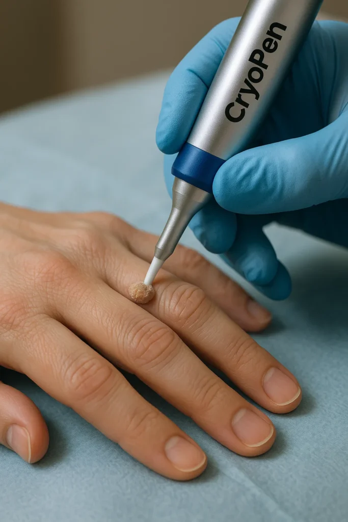example of cryopen wart removal Harwich treatment on a persons finger