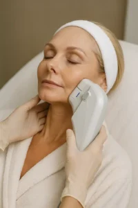 Woman receiving HIFU non surgical facelift treatment Harwich