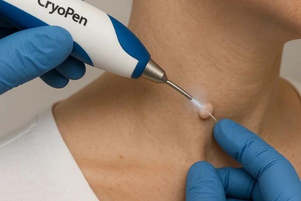Person receiving cryotherapy Harwich for skin tag removal