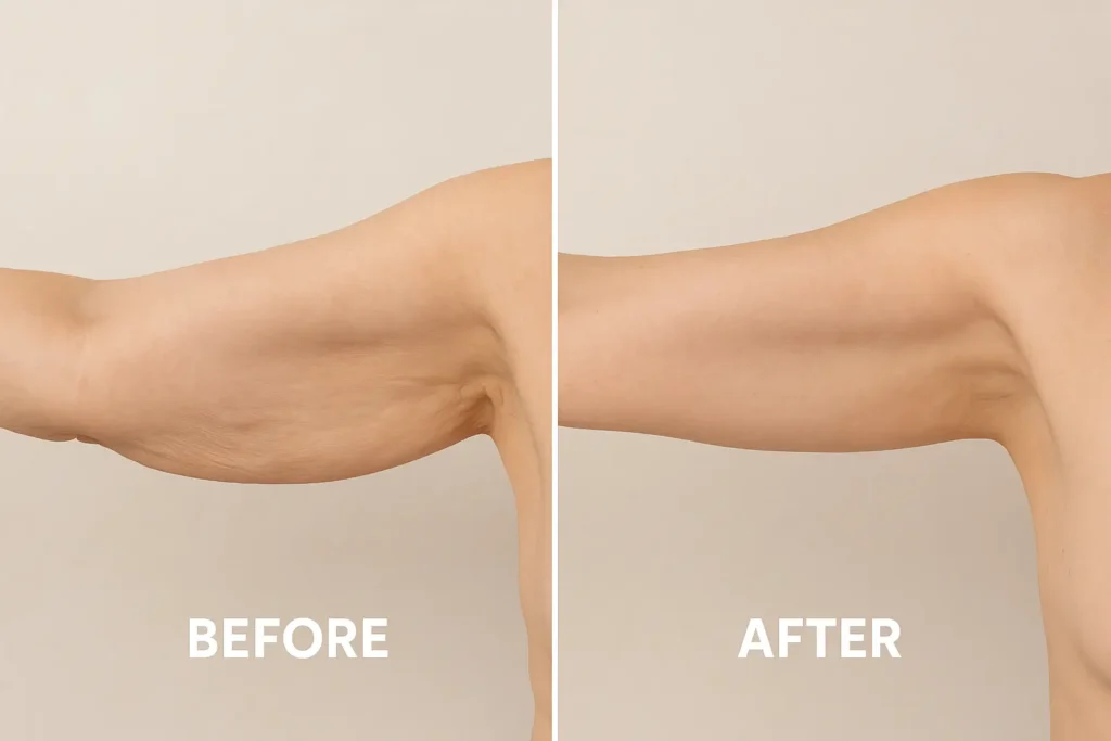 Picture of LA LIPO Harwich before and after results of skin tightening treatment on the upper arms.